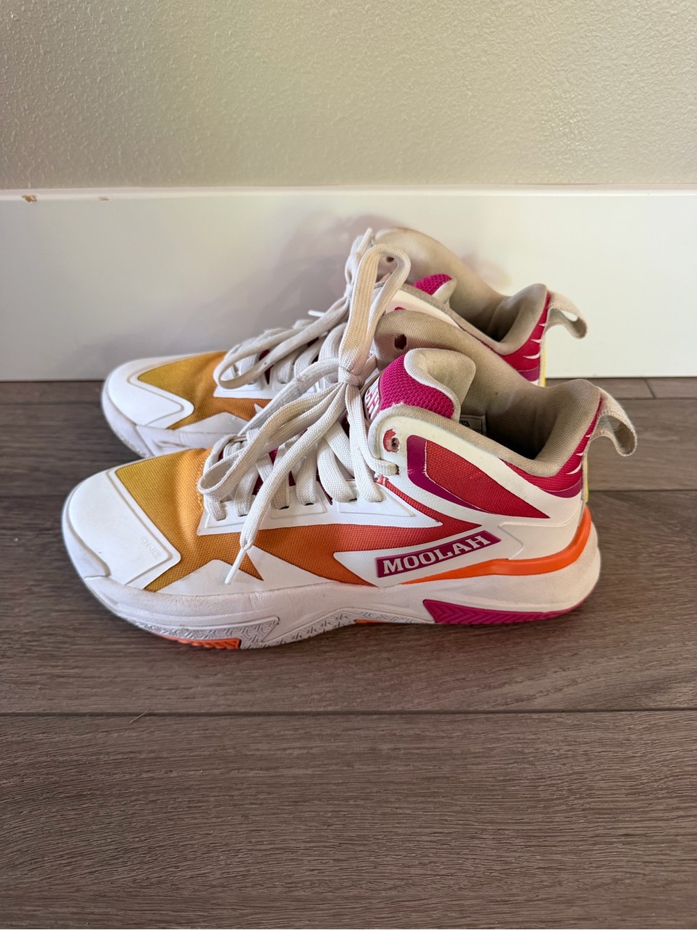 Moolah Women's High-Top Athletic Sneakers in White, Orange & Pink size 8